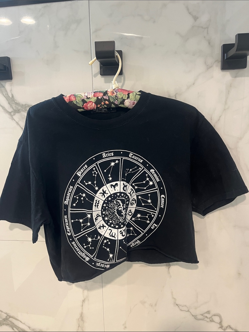 Nasty Gal Black Tee with astrology zodiac design